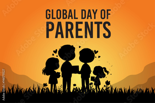 Global Day of Parents Celebration - Family Silhouette Illustration at Sunset Background