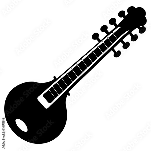 Sitar silhouette art illustration on white background
