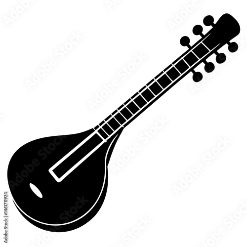 Sitar silhouette art illustration on white background