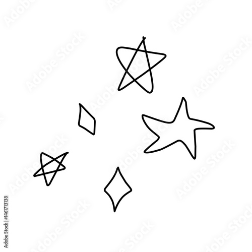 Simple Hand drawn star with yellow color and seamless pattern with various size type and variant that isolated in white background. For wallpaper use.