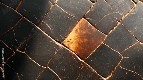 Closeup of Dark Brown Cracked Stone Pavement Texture
