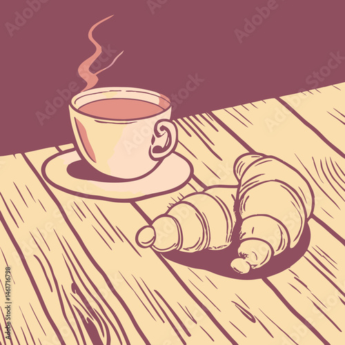 cup of coffee with croissant