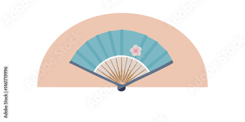 Blue Japanese hand fan in flat vector style