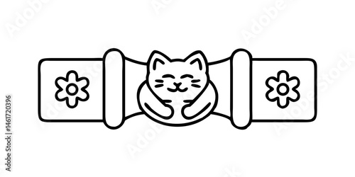 Japanese lucky cat and gears in symmetrical banner