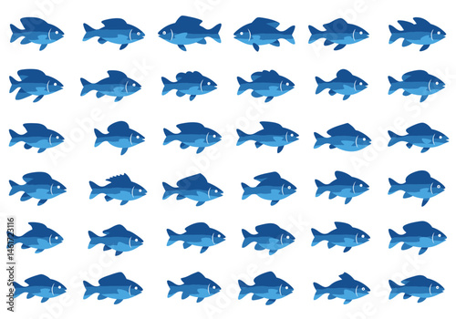 An Abundance of Blue Fish Swimming in a School A Depiction of Aquatic Life in a Minimalist Style Representing the Serenity and Beauty of Marine Ecosystems Under the Sea a Visual Exploration 