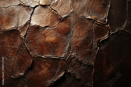 Detailed close-up view of aged, cracked leather texture. photo