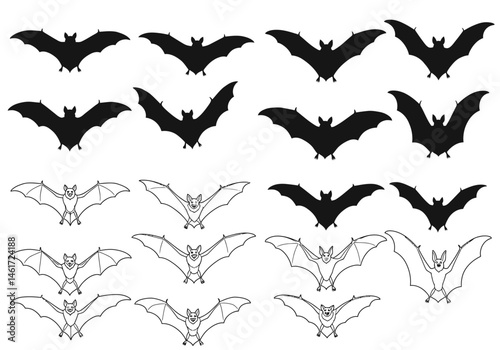 A Collection of Bats Mysterious Nocturnal Creatures of the Night Sky Displaying Wings Spreading Flight and Halloween Symbolism Dark Silhouettes Against Moonlight Eerie Atmospheric Representation of th