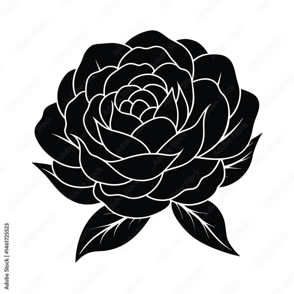 Obraz premium Beautiful black rose silhouette with delicate details on a white background in vector format