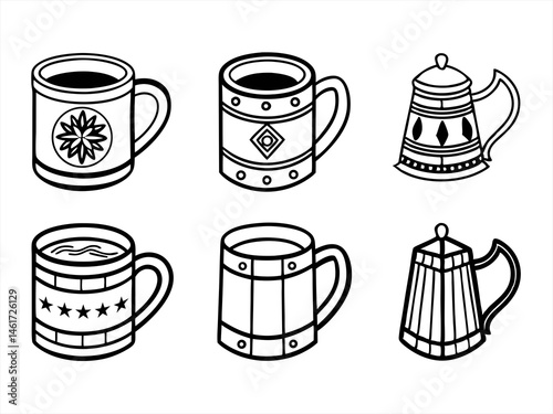 Mug Icon Set Sihouette Black Vector Bundle
