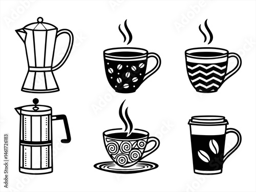 Mug Icon Set Sihouette Black Vector Bundle