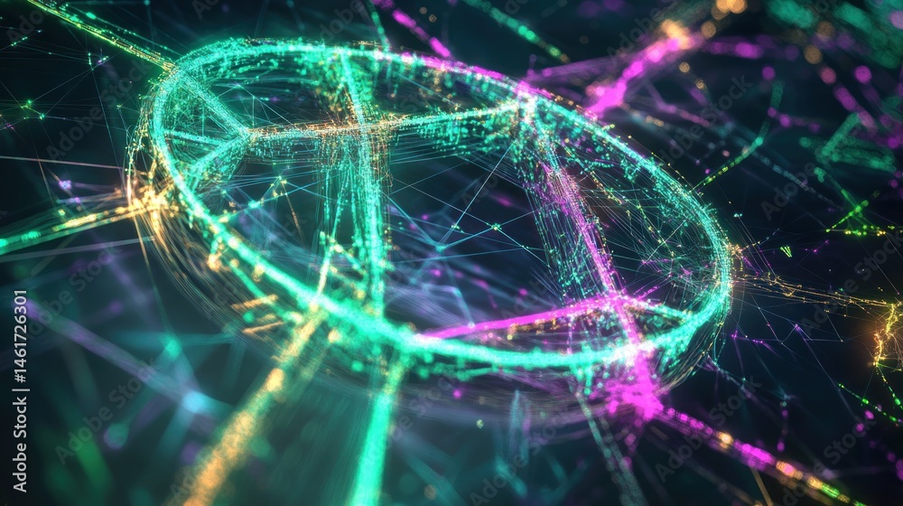 Abstract digital circle with glowing lines and particles. Abstract digital circle with glowing lines and particles.