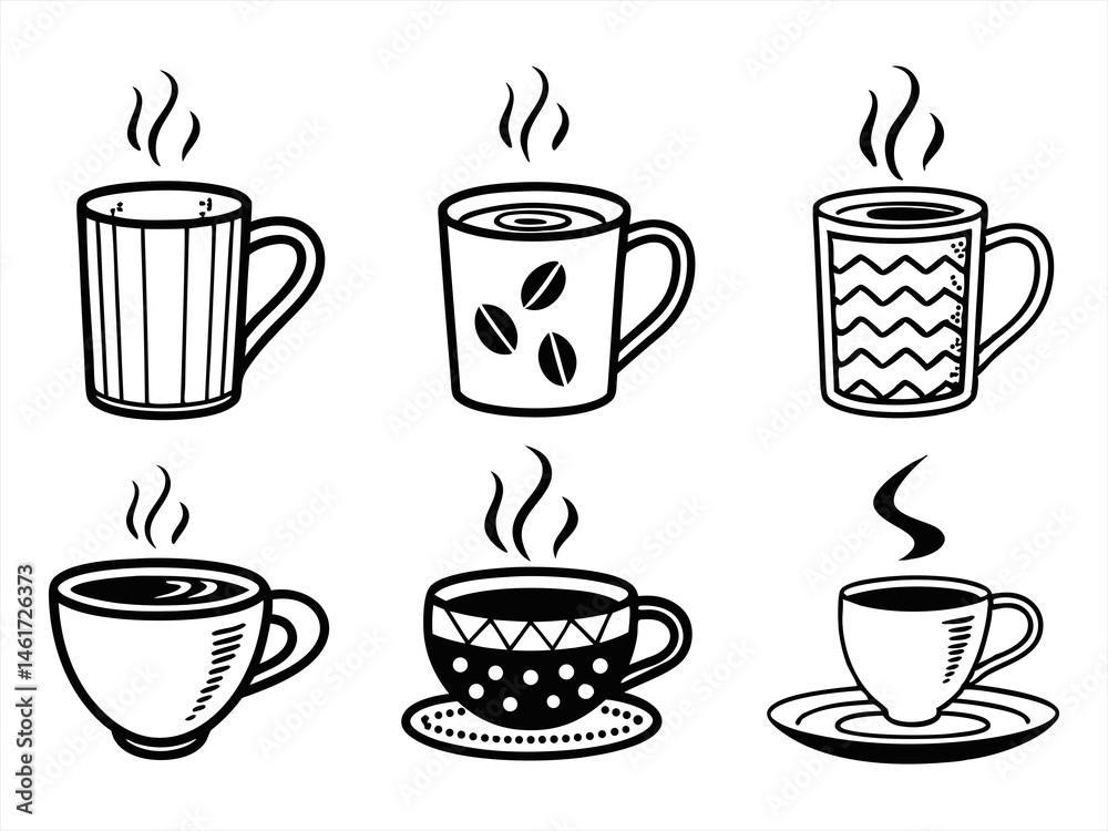 Obraz premium Mug Icon Set Sihouette Black Vector Bundle