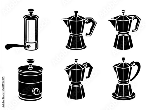 Mug Icon Set Sihouette Black Vector Bundle