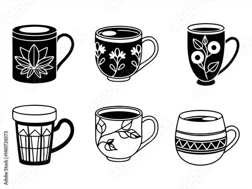 Mug Icon Set Sihouette Black Vector Bundle