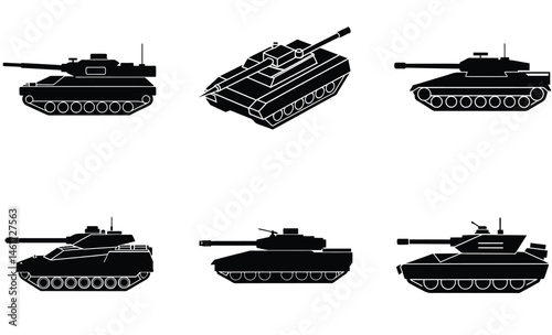 Tank with Soldier Vector Silhouette Set – Military Armored Vehicle and Troop Clipart, War Scene Graphic for Combat, Defense, and Tactical Illustration Projects