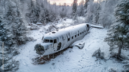 Decaying plane wreck in the snow photo