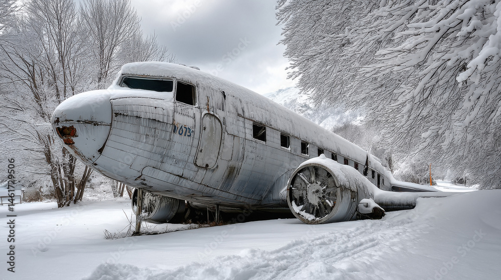 Fototapeta premium Decaying plane wreck in the snow
