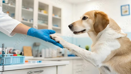 Dog receives care from veterinarian in clinic
