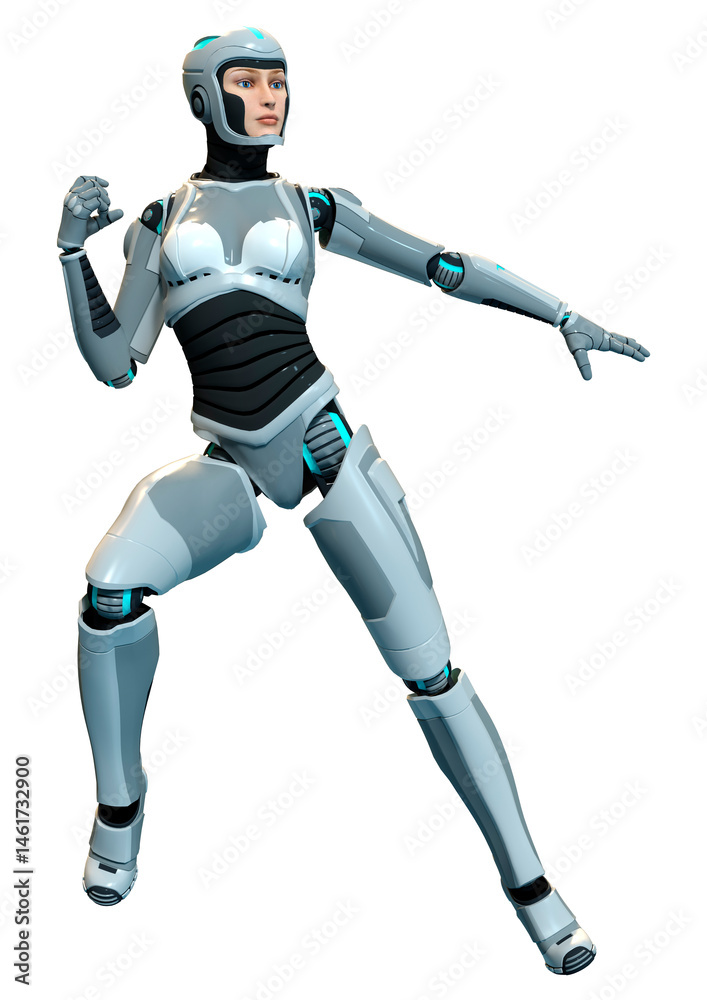 3D Rendering Female Robot on White 3D Rendering Female Robot on White