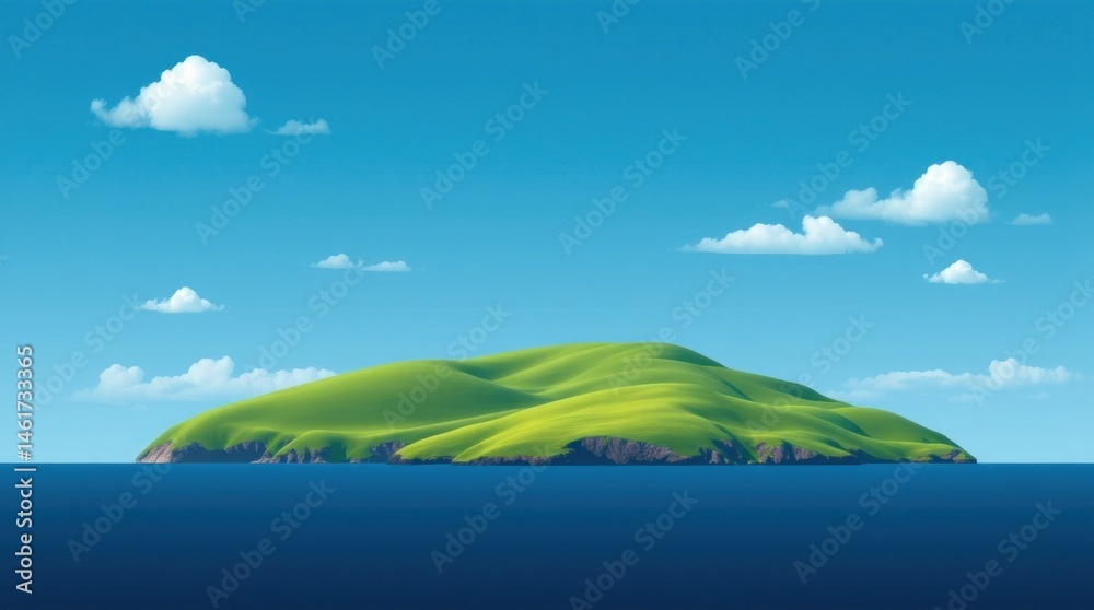 Obraz premium Lush green island in a vast blue ocean under a clear sky