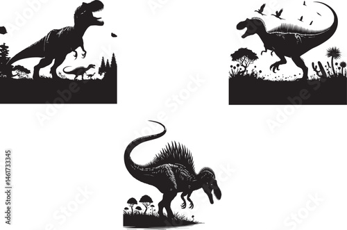 Silhouette Dinosaurs in Various Poses