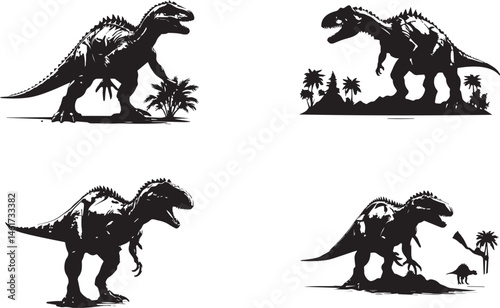 Silhouette Dinosaurs in Various Poses