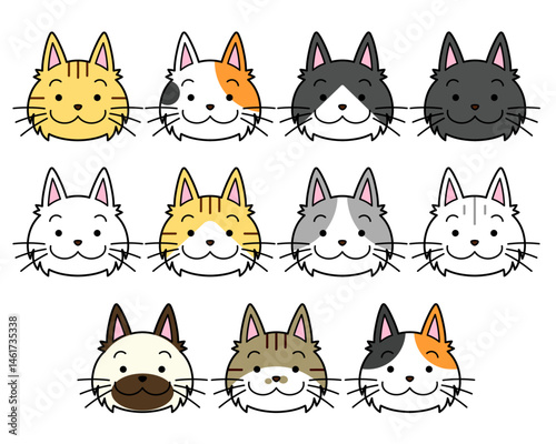 猫の顔(ふっくら長毛)セット