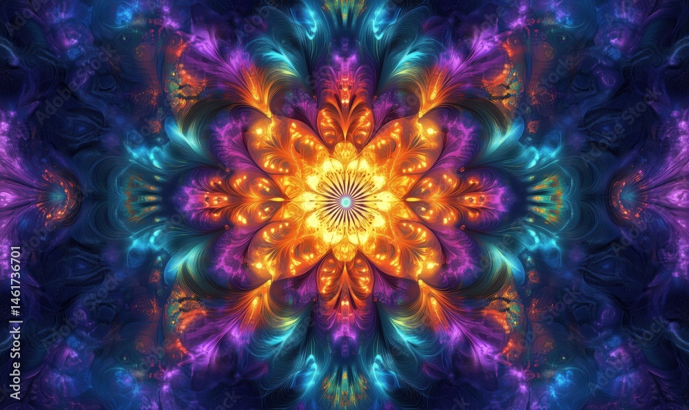 Vibrant fractal flower design with intricate patterns and glowing colors Vibrant fractal flower design with intricate patterns and glowing colors