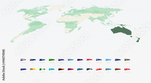 Grunge Brush Stroke Oceanian Flags Collection. Vector flag set.