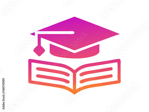 Academic achievement concept icon with graduation cap and pen. A simple, modern icon representing education and learning. 
