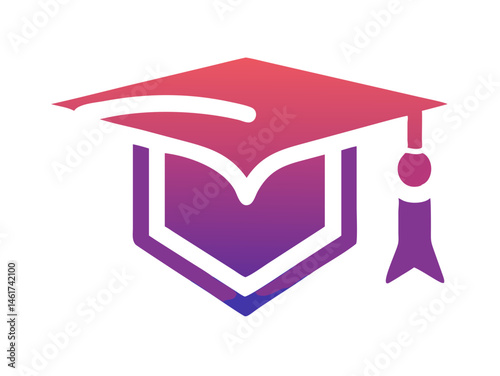 Academic achievement concept icon with graduation cap and pen. A simple, modern icon representing education and learning. 
