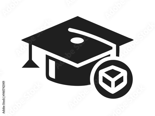 Academic achievement concept icon with graduation cap and pen. A simple, modern icon representing education and learning. 