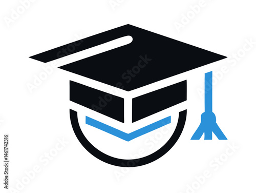 Academic achievement concept icon with graduation cap and pen. A simple, modern icon representing education and learning. 
