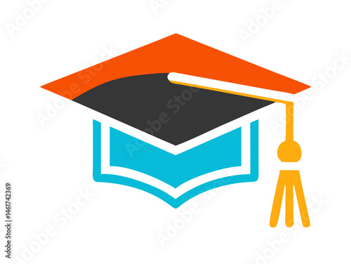 Academic achievement concept icon with graduation cap and pen. A simple, modern icon representing education and learning. 