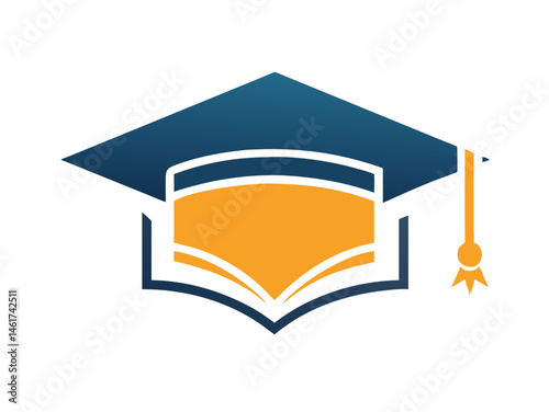 Academic achievement concept icon with graduation cap and pen. A simple, modern icon representing education and learning. 