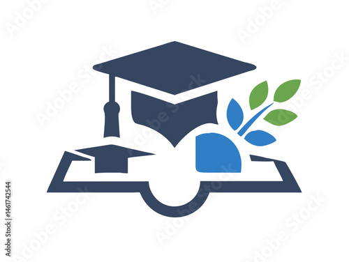 Academic achievement concept icon with graduation cap and pen. A simple, modern icon representing education and learning. 