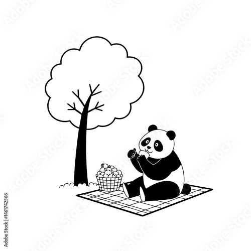 Panda enjoying a snack under a tree
