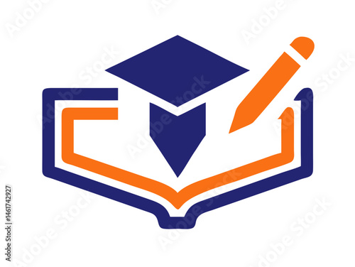 Academic achievement concept icon with graduation cap and pen. A simple, modern icon representing education and learning.
