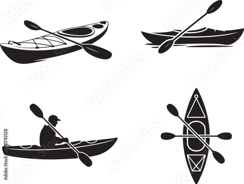 Kayaking Gear Silhouette Icon Vector Set