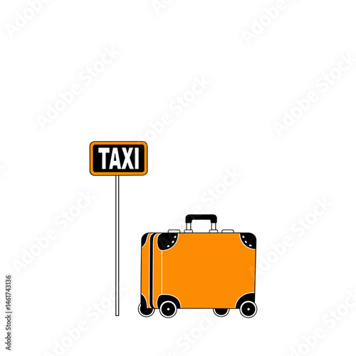 Suitcase waiting for a taxi at a transportation stop