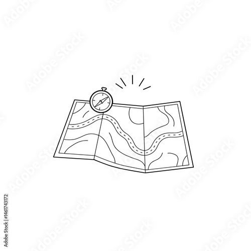 Travel and adventure map illustration with compass