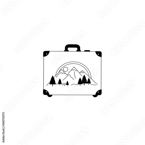 Suitcase with mountain landscape illustration
