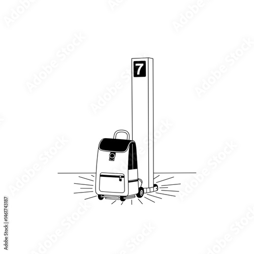 Backpack near boarding gate number seven