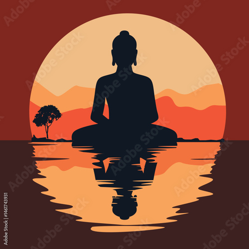Flat design Buddha with saffron color palette.eps
