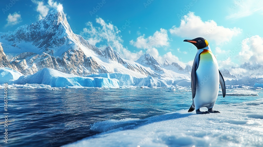 Fototapeta premium Majestic Emperor Penguin on Frozen Antarctic Landscape