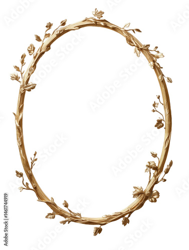 Elegant oval gold frame with delicate leaf details for luxurious display and decoration