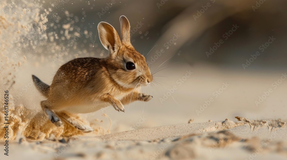 Fototapeta premium Jerboa leaping through the sand.