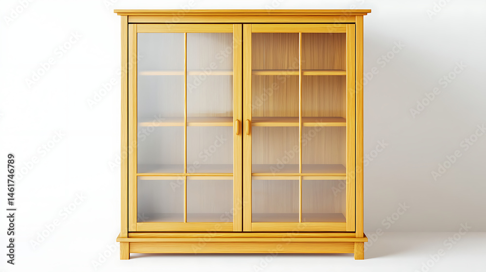 Obraz premium A wooden cabinet with glass doors and shelves