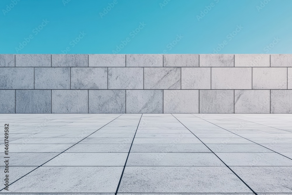 Fototapeta premium Empty square with stone wall and blue sky background