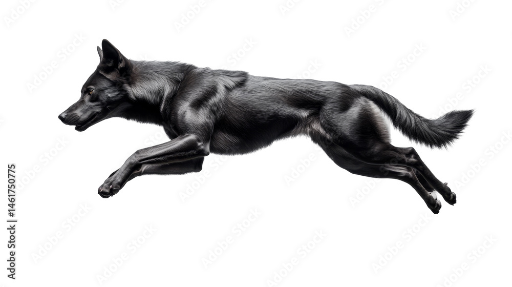 Fototapeta premium Graceful black dog in full leap capturing elegance and power in dynamic motion